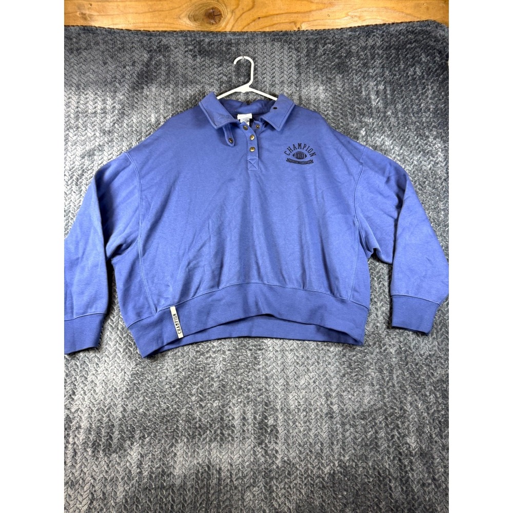 Champion Physical Education Polo Sweatshirt Womens 2XL Blue Crop Fleece Lined